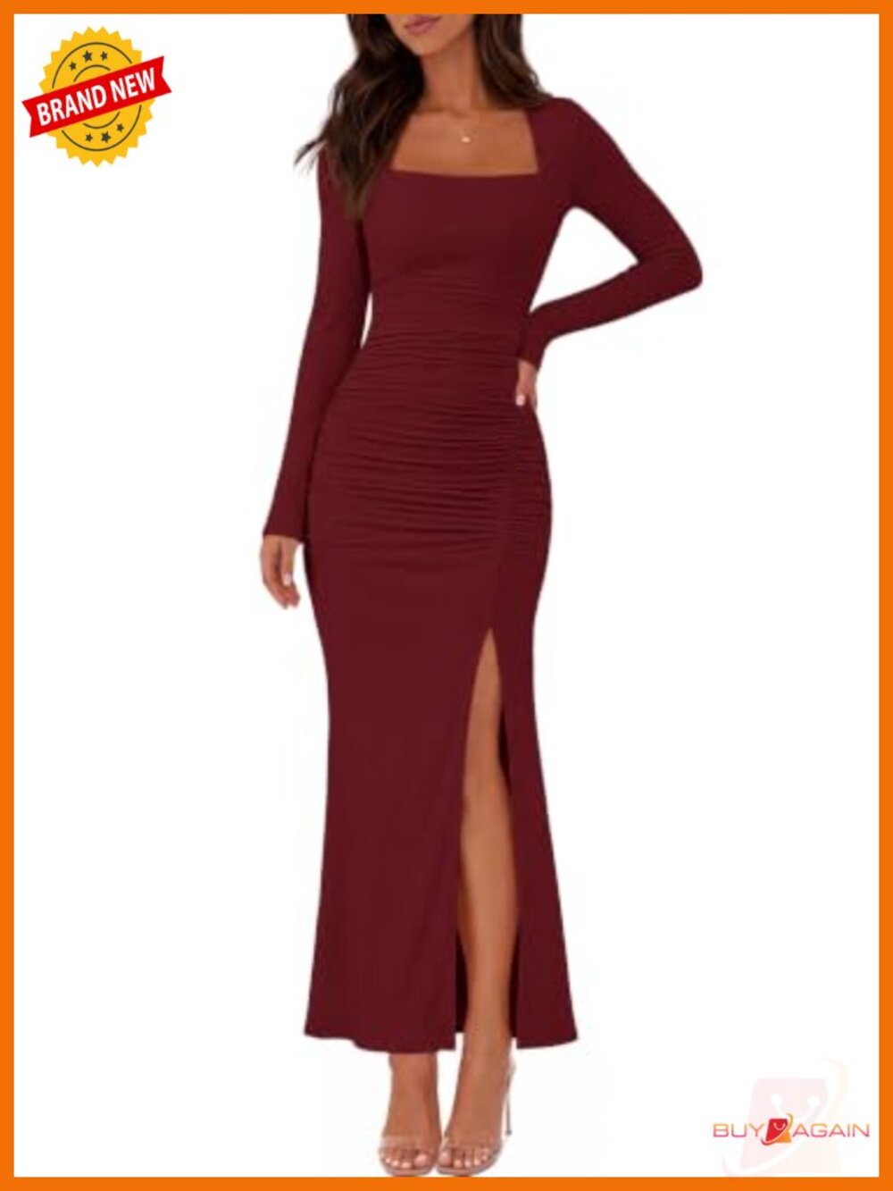 Women's Long Sleeve Square Neck Bodycon Maxi Dress